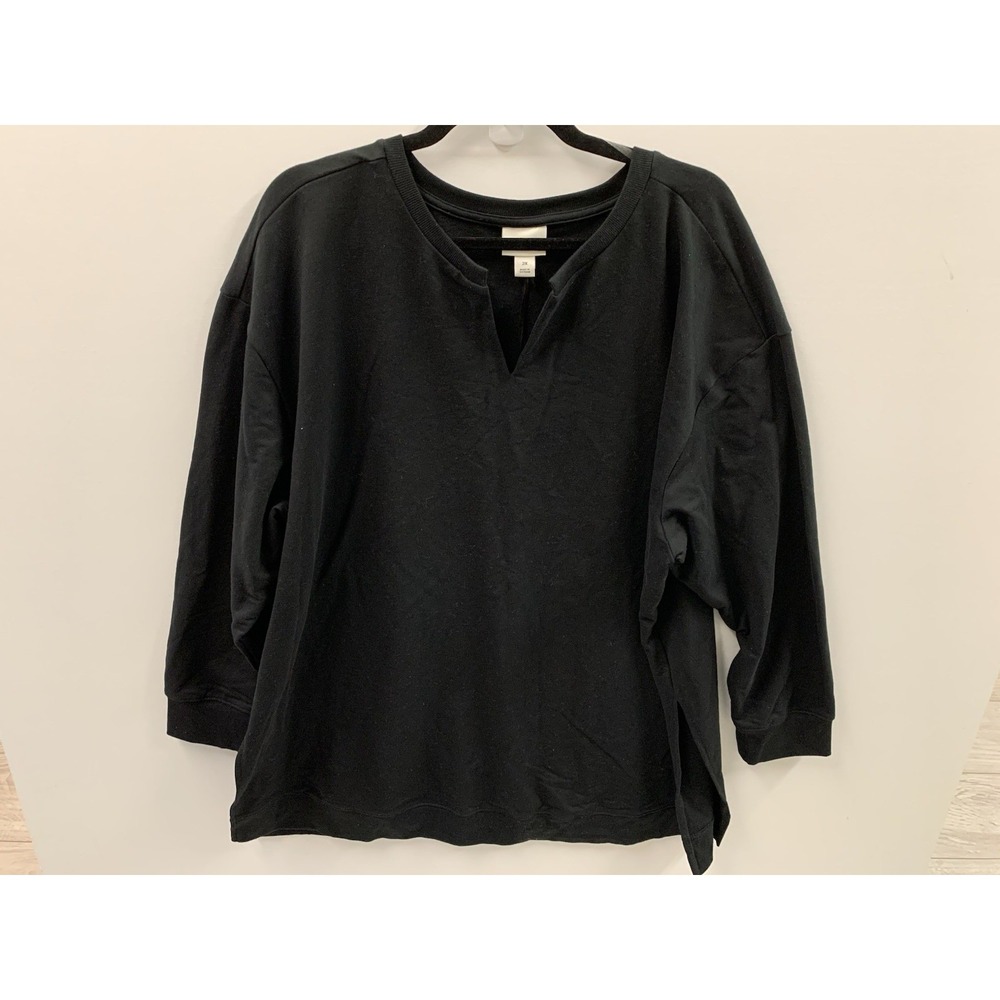 Ava & Viv Women's Tunic Top 2X Long Sleeve V-Neck Pullover Black